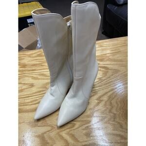 Aquatalia Tall Boots Women 8.5M White Leather Stiletto Knee High Pointed Toe S49